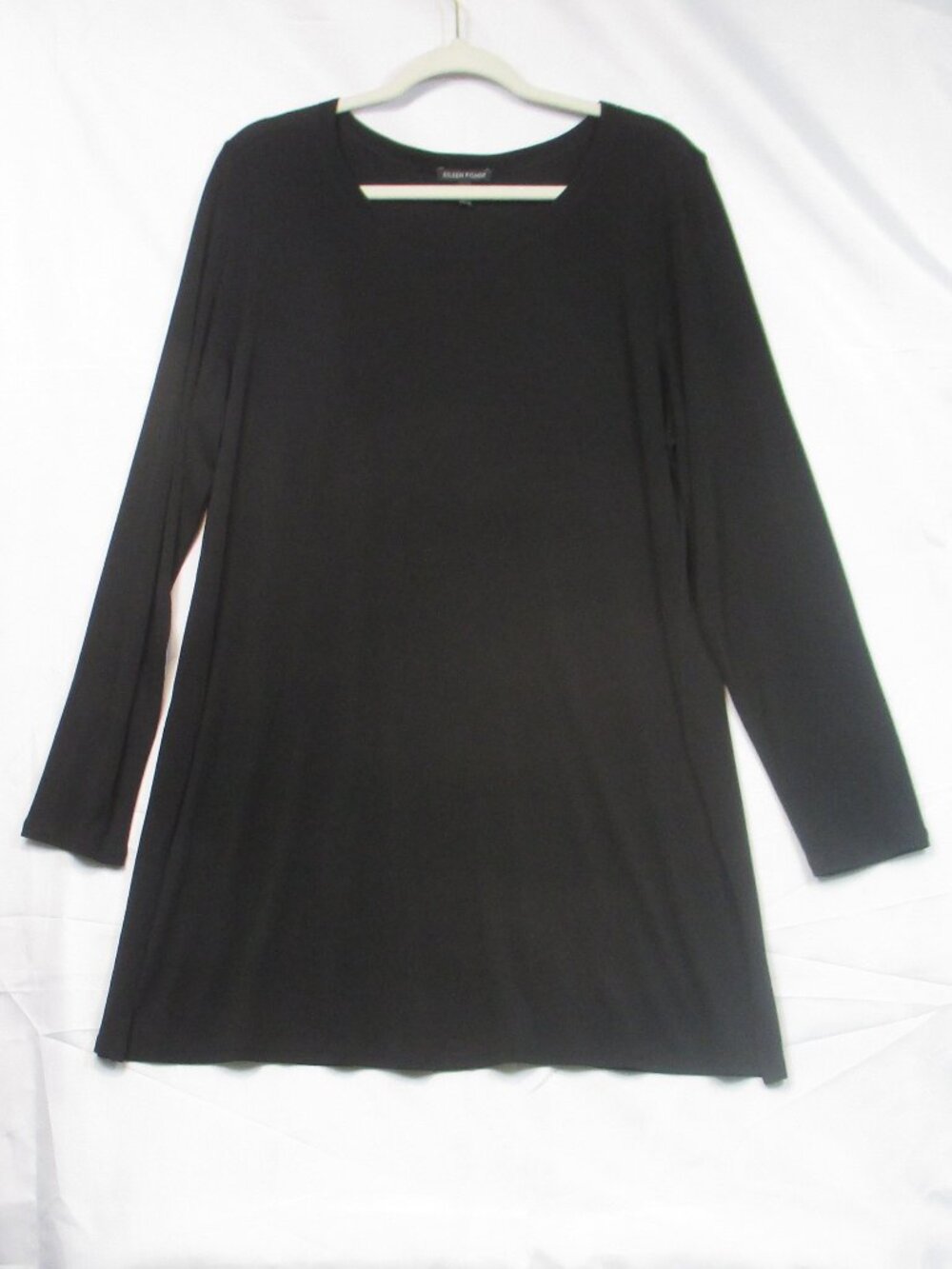 Eileen Fisher 100% Silk Jersey Long Sleeve Tunic Dress Black Minimalist Size XL